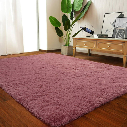 Soft Shag Carpet For Bedroom Living Room 4x5.3ft- Blush