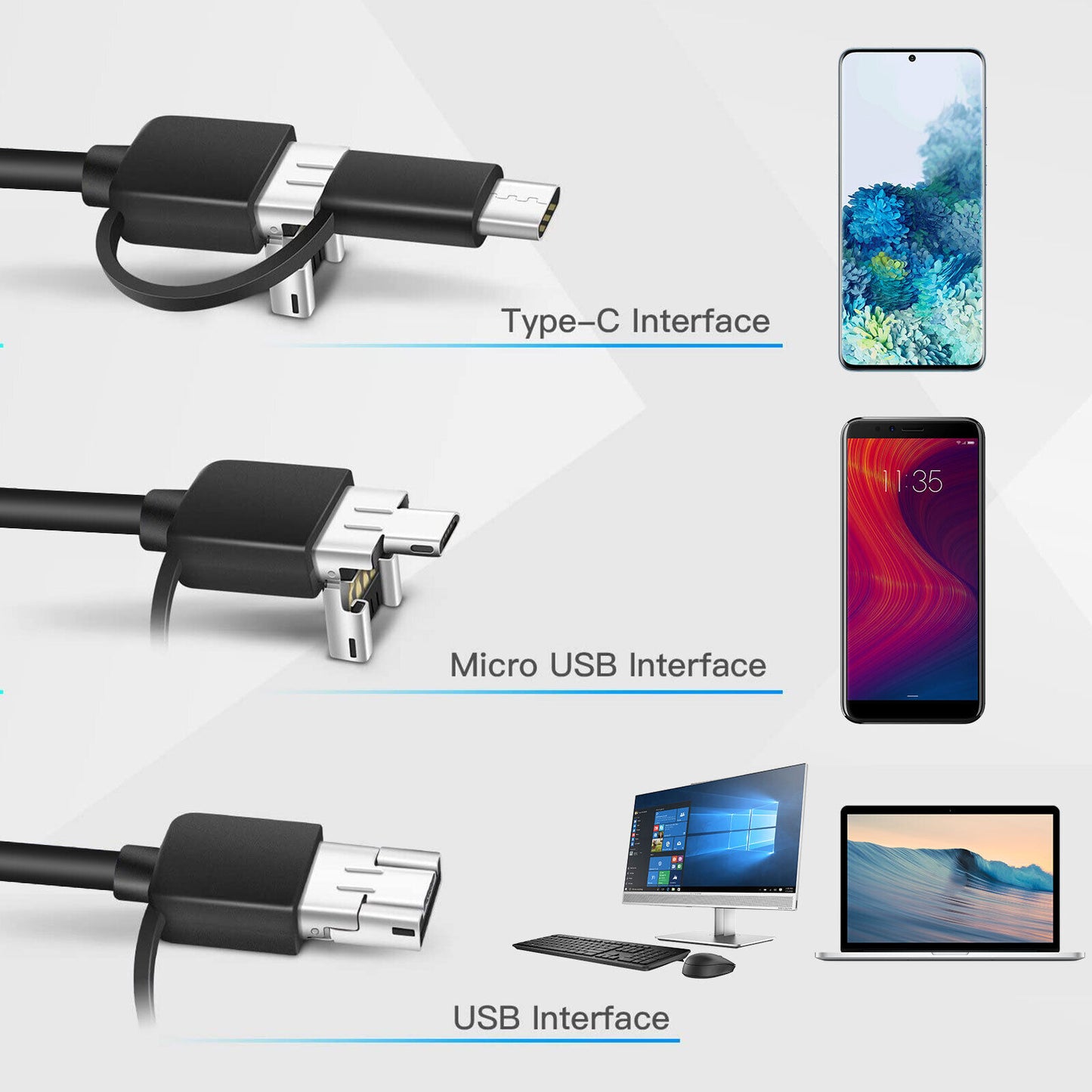 6LED HD Inspection Camera for USB Type C Android PC