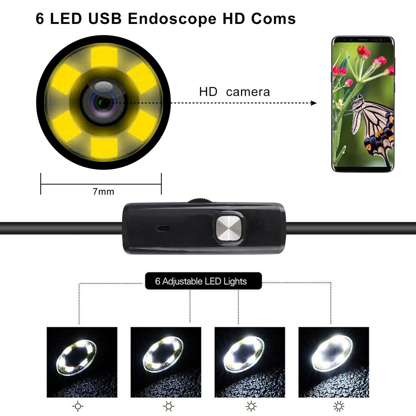 6LED HD Inspection Camera for USB Type C Android PC