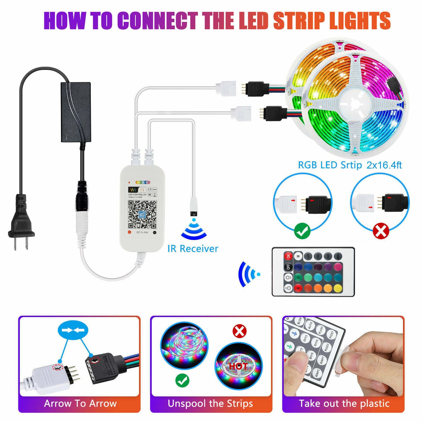 33ft 10M RGB 600LED Strip Light Kit