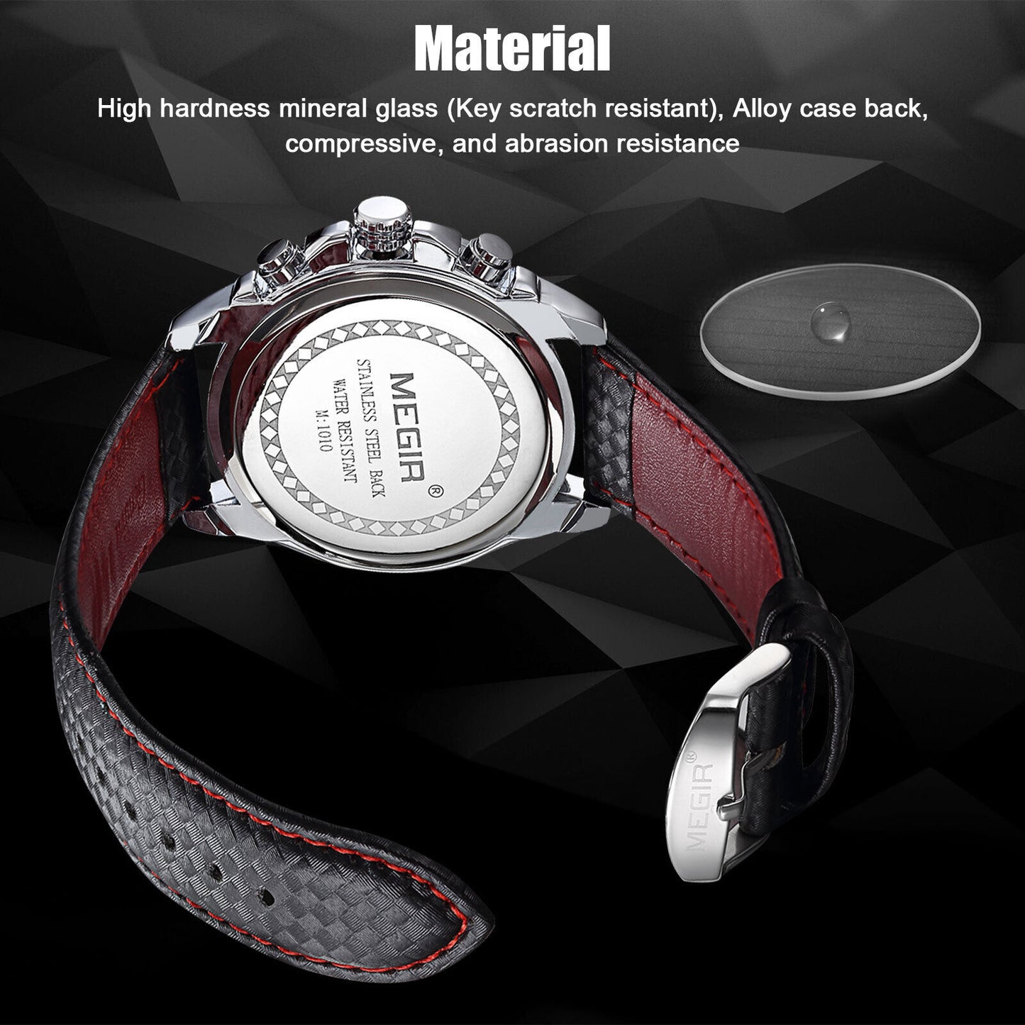 Men Stainless Steel Leather Analog Sports Watch