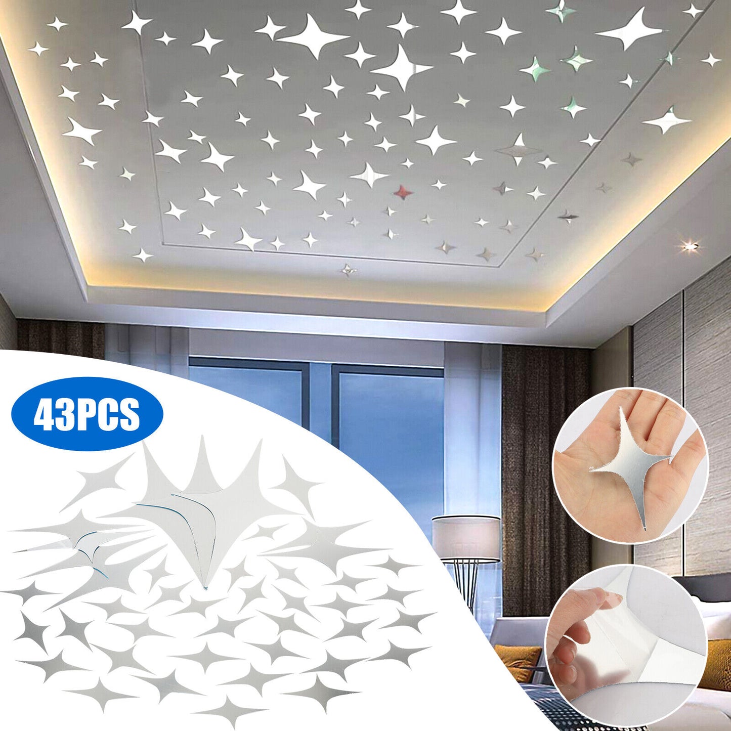 3D Mirror Star Wall Sticker Removable