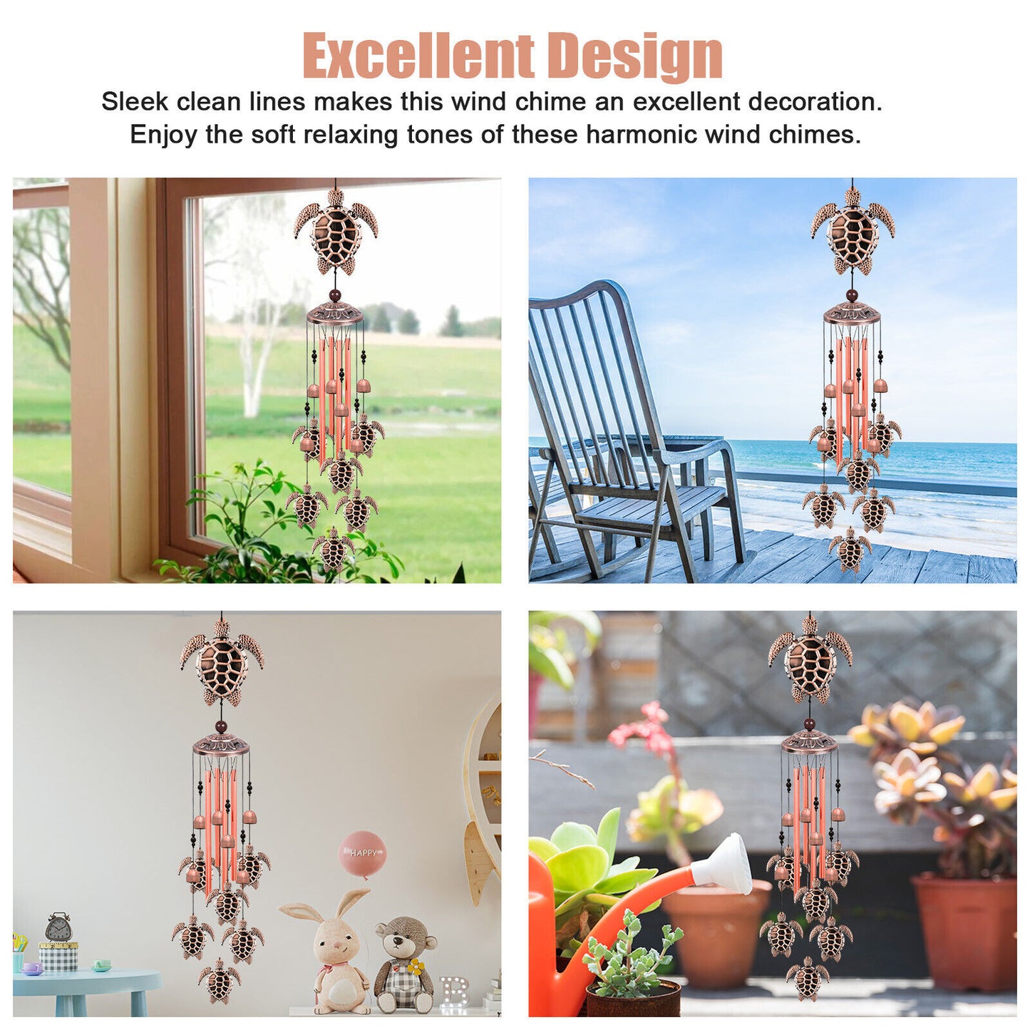 Large Turtle Wind Chimes 33 Bells