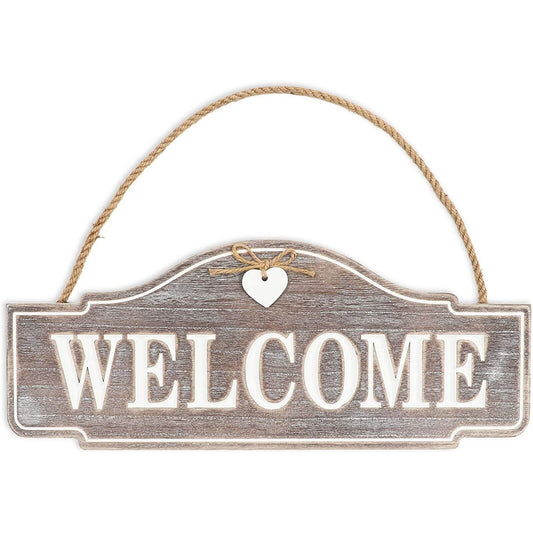 17" x 6.75" Rustic Wooden Welcome Sign Hanging