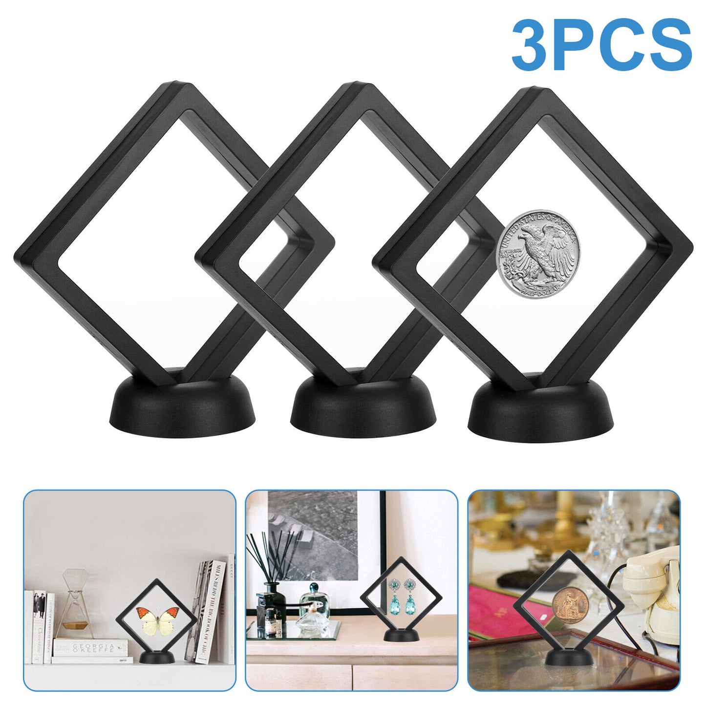 3 Sets 3D Floating Coin Display Frame