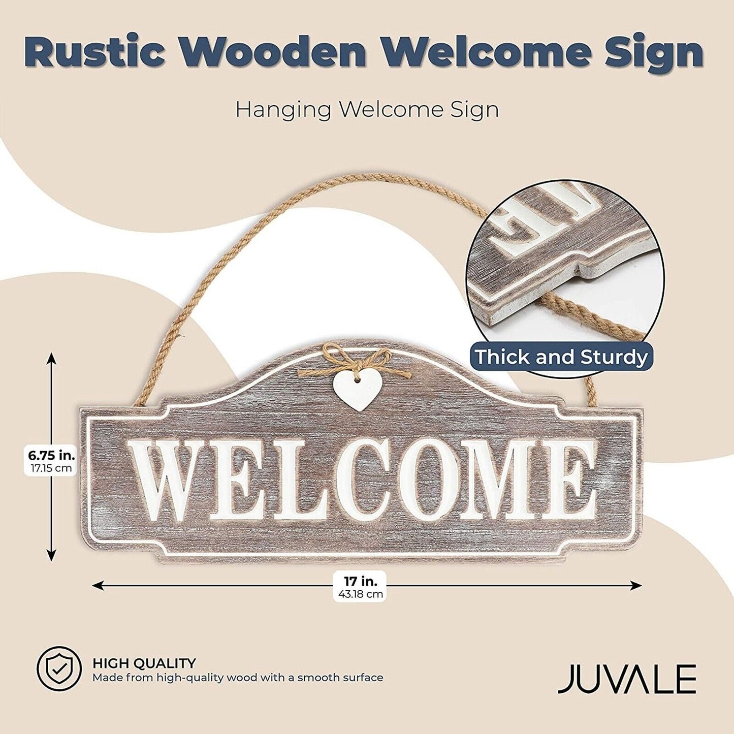 17" x 6.75" Rustic Wooden Welcome Sign Hanging