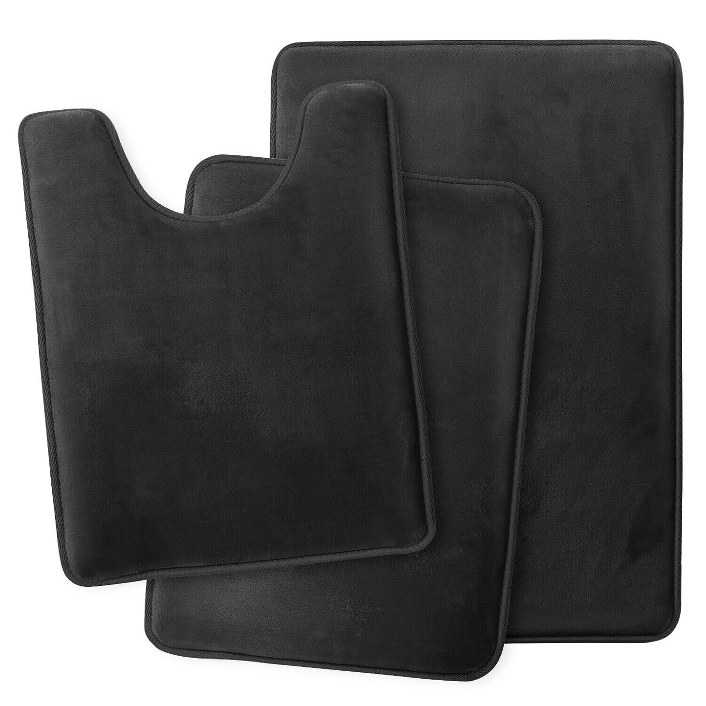 Memory Foam 3 PC Bathroom Rug-Black