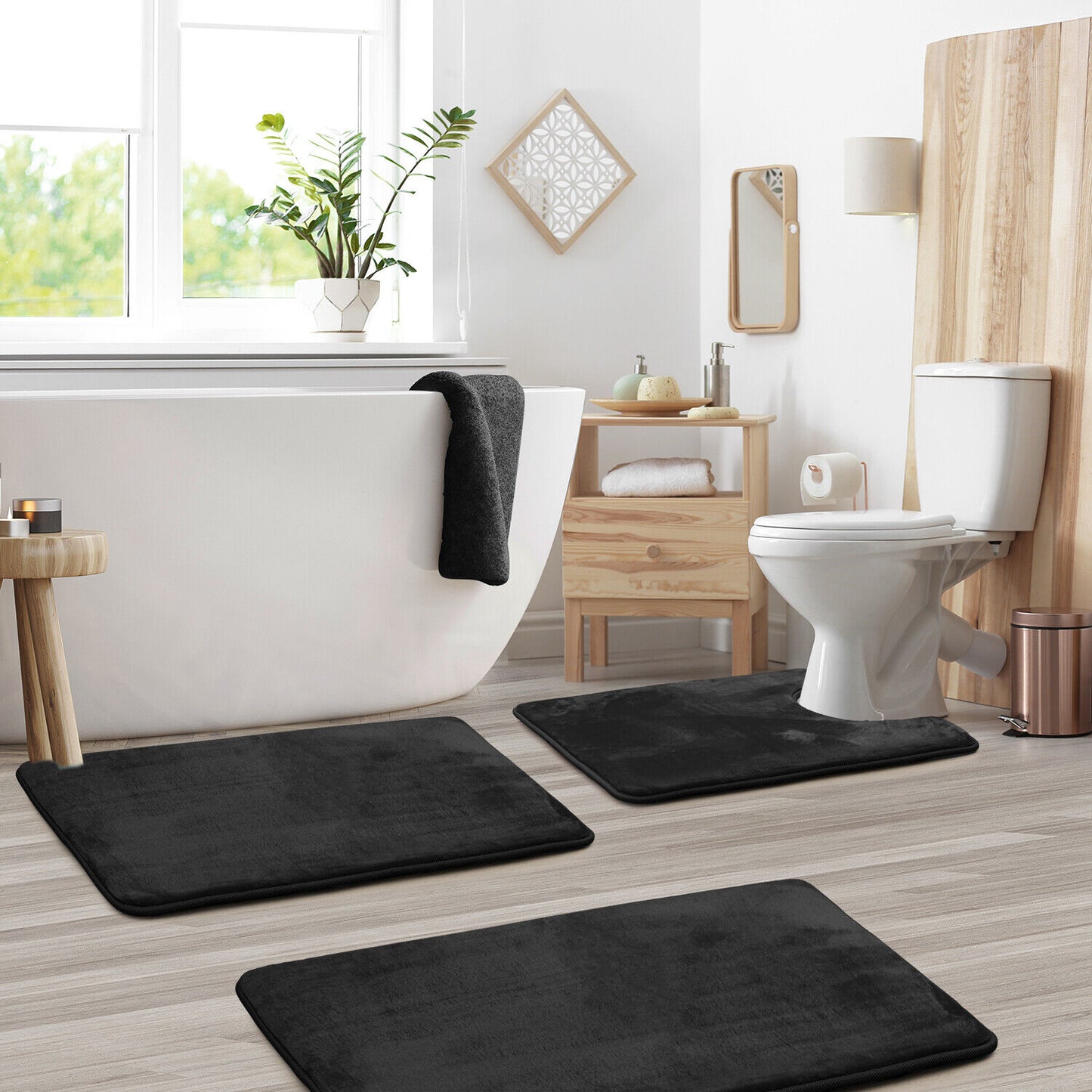 Memory Foam 3 PC Bathroom Rug-Black