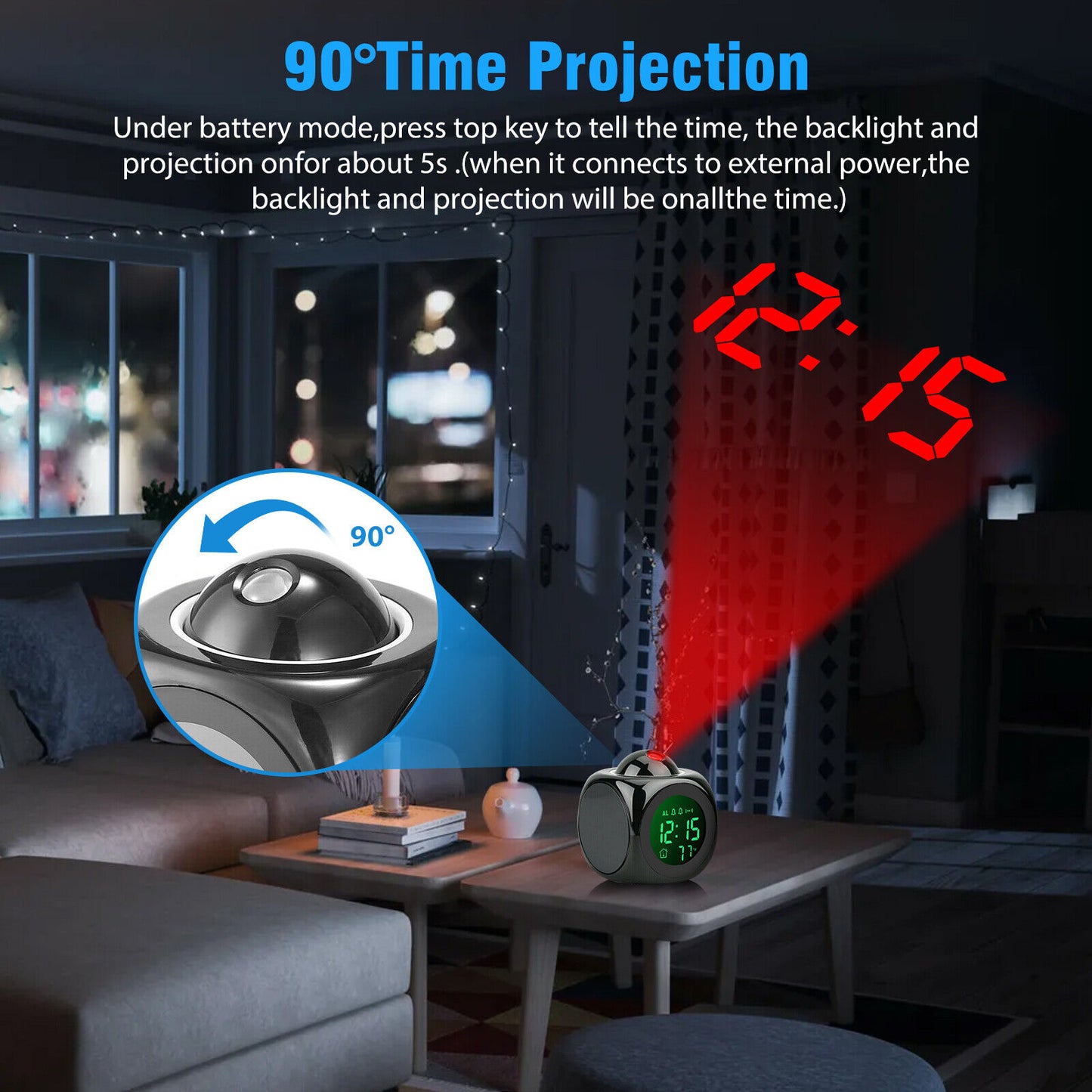 LED Projection Alarm Clock Digital