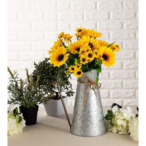 Galvanized Pitcher Vase with Handle, 12"