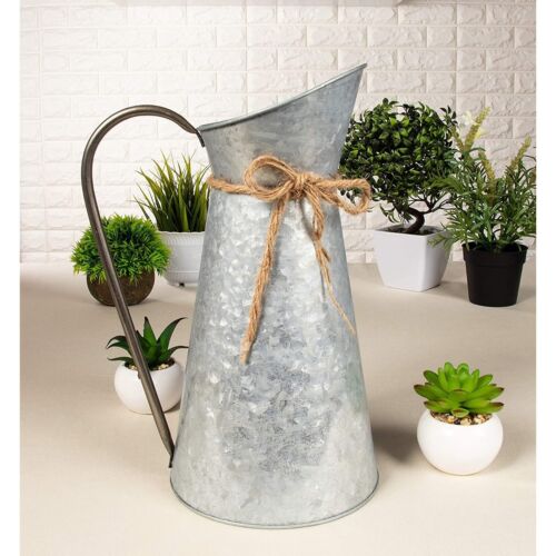 Galvanized Pitcher Vase with Handle, 12"