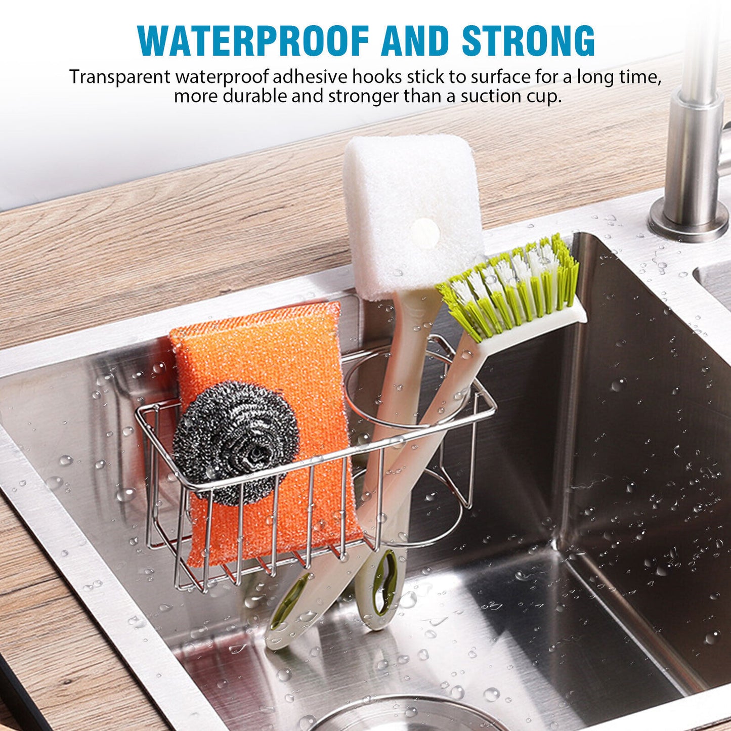 2-in-1 Adhesive Sink Sponge Brush Holder