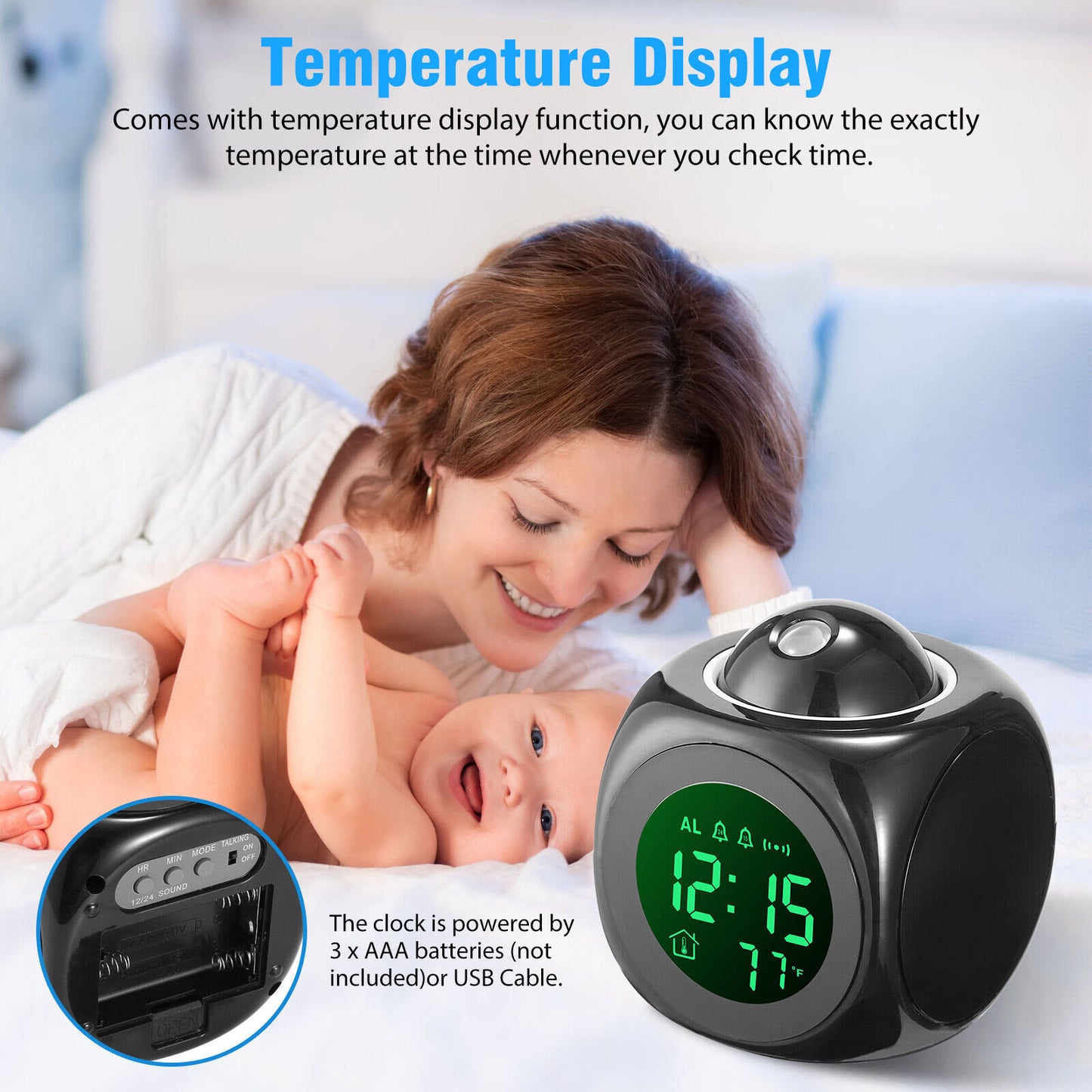 LED Projection Alarm Clock Digital