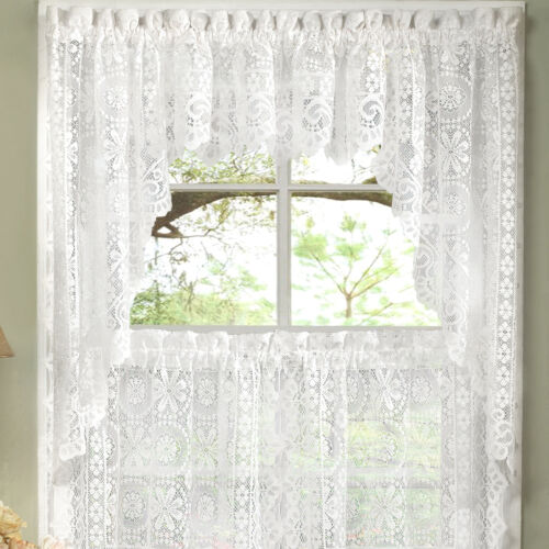 Kitchen Lace Curtain Swag White