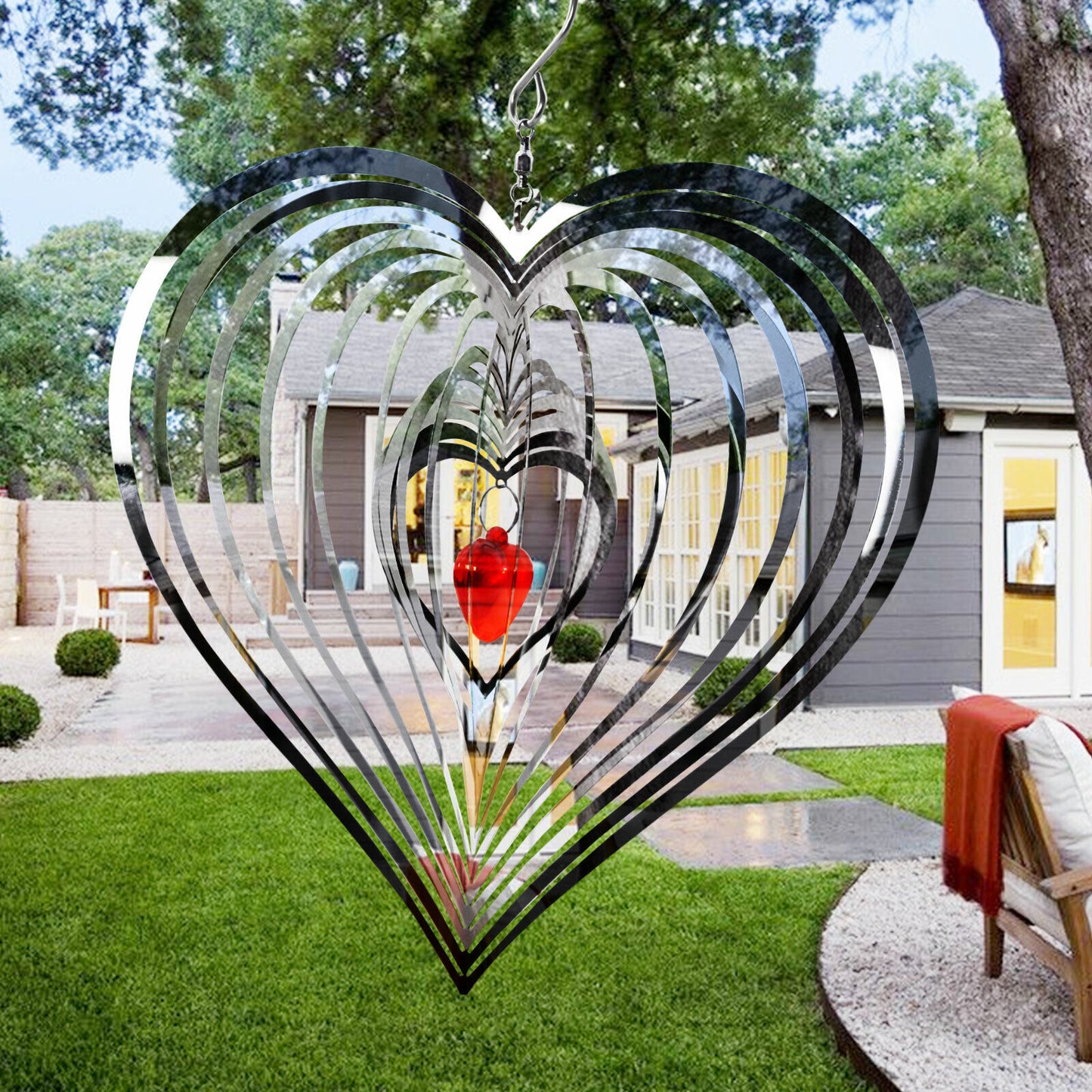 3D Stainless Steel Hanging Heart Wind Chime