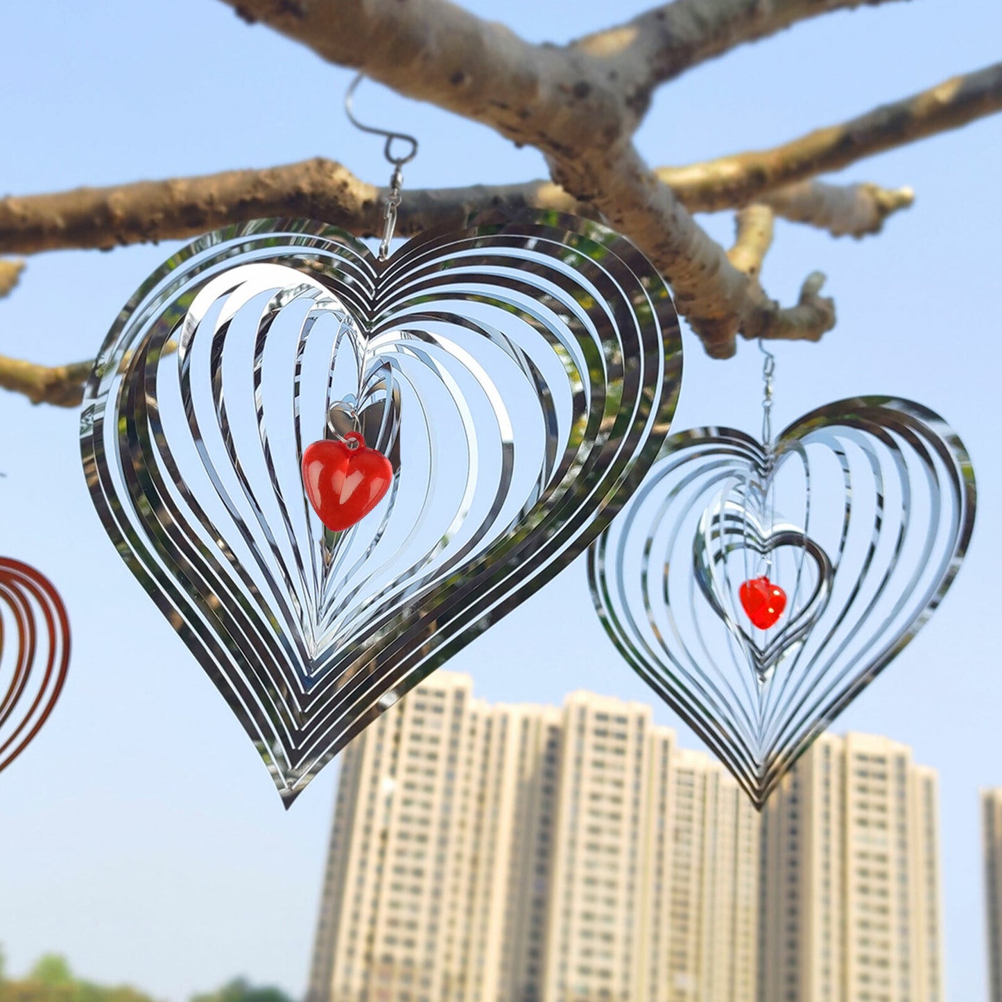 3D Stainless Steel Hanging Heart Wind Chime