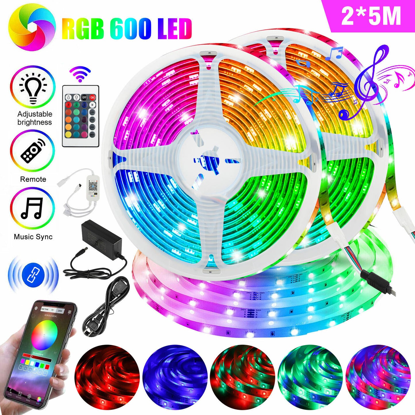 33ft 10M RGB 600LED Strip Light Kit