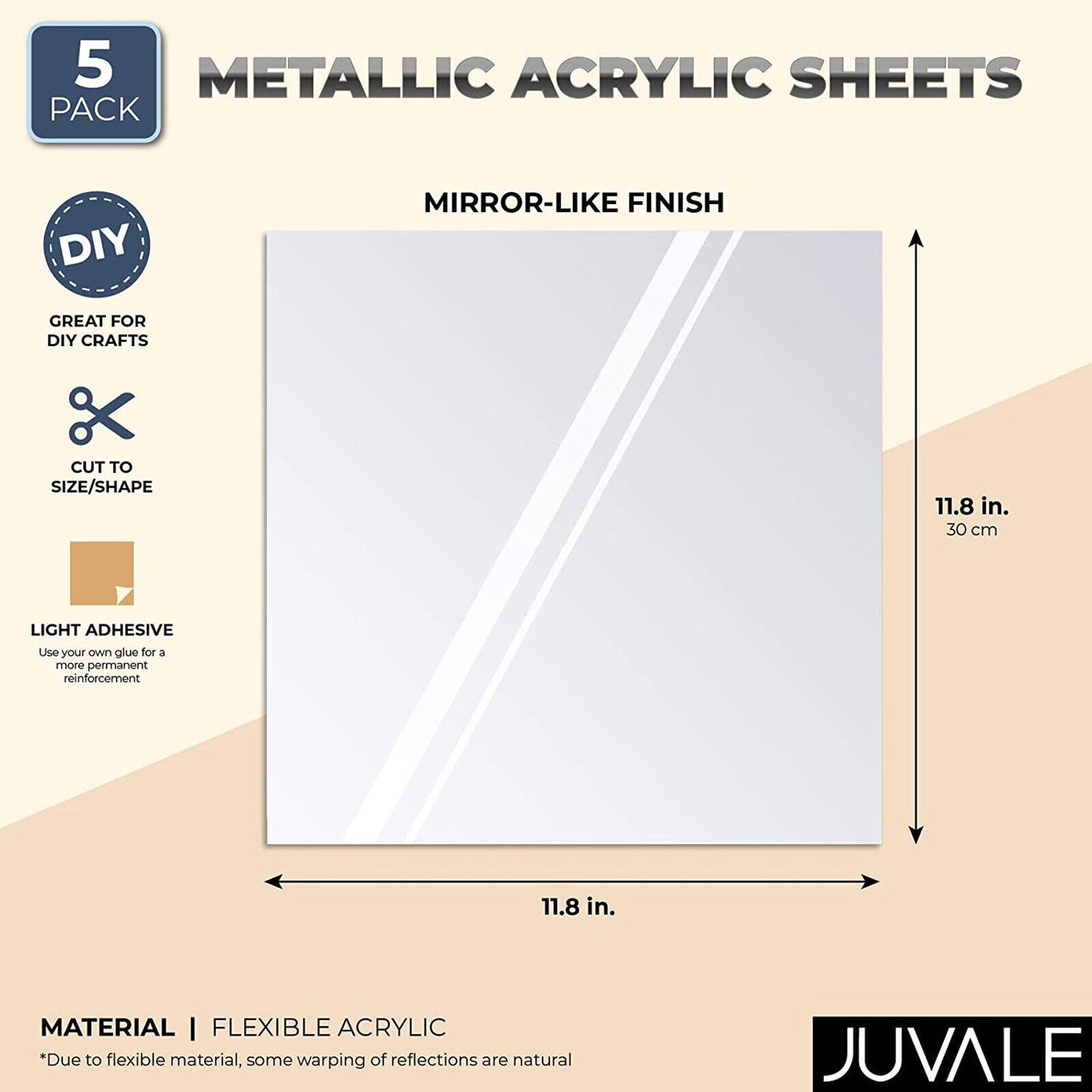 5x Adhesive Mirror Plastic for Wall Decor 12 x 12"